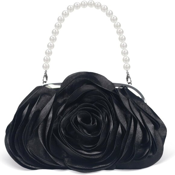 Handbags - Women Satin Clutch Purse 3D Floral Evening Handbag with Chain Strap